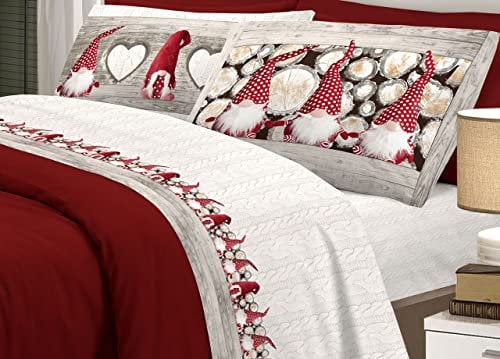 BIANCHERIAWEB Bettwäsche Flanell Pensieri Delicati 100% Baumwolle Design Wichtel Doppelbett Rot