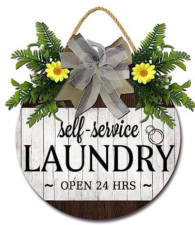Horienteeon Panneau de buanderie en bois rustique ouvert 24 heures pour porte d'entrée 27,9 cm