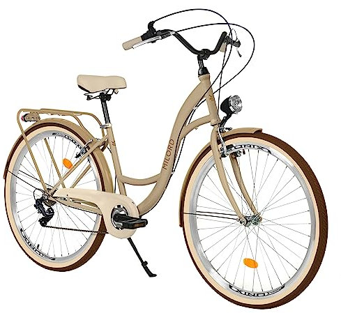 Balticuz OU Komfort Fahrrad mit Rückenträger, Hollandrad, Damenfahrrad, Citybike, Retro, Vintage, 28 Zoll, Braun-Creme, 7-Gang