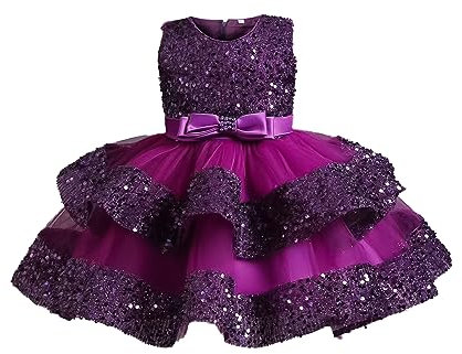 Miipat Bébé Fille Robe Bambin Princesse Tulle Sequins sans Manches Formelle Fleur Fille Robe pour La Fête Anniversaire Mariage Violet 100 2-3 Ans