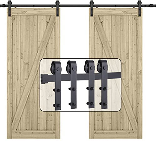 244cm/8FT Double Barn Door Sliding Kit,Sliding Track Barn Door Hardware Kit, Sliding Wood Door Kits