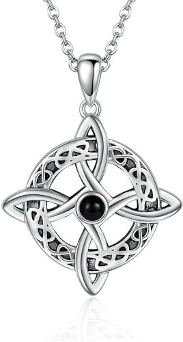 JERWLI Collana con nodo di strega, in argento Sterling, portafortuna, nodo irlandese, collana con ciondolo a forma di strega celtica, idea regalo per donne, Argento sterling