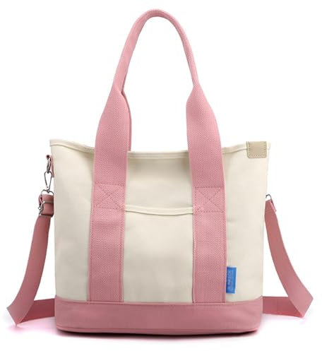 Yooamz Sac Fourre-Tout en Toile pour Femme Sac Fourre Tout Décontractés en Toile Sac à Main Fourre Tout avec Fermeture éclair sac à Bandoulière pour Bureau, Voyage, école (Rose)