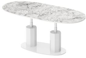 Design Couchtisch HBL-111 Tisch stufenlos höhenverstellbar ausziehbar oval Esstisch, Farbe:Marmoroptik Hochglanz - Weiß Hochglanz
