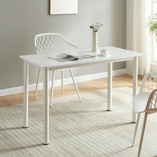 [en.casa] Esstisch Tammela Küchentisch für 4 Personen 120 x 60 cm Esszimmertisch rechteckige Tischplatte Stahlbeine Marmoroptik, weiß