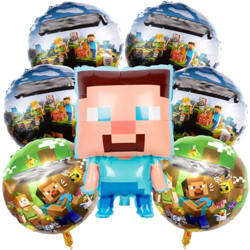 Minnecrraft Balloons Birthday Decorations 7pack Minnecrraft Foil Balloons Minnecrraft Party Supplies Gaming Theme Helium Balloons Party Decoration Favor for Kids and Boys Girls