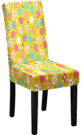 Hiseng Stuhlhussen, Ostern Stretch Universale Stuhlbezug, Abnehmbare Waschbar Hussen für Stühle, Stuhlbezüge für Hotel, Restaurant, Küche, Partys Deko (6 Stücke,Gelb)