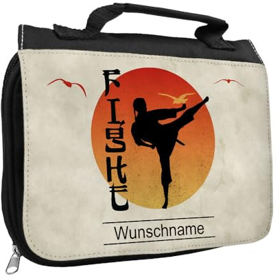 Kulturbeutel mit Namen und Motiv mit Kampfsport | Kulturtasche mit Hobby personalisiert