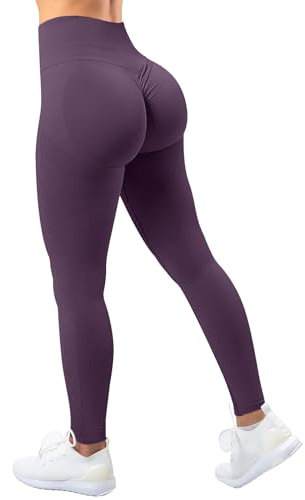 TAYOEA Damen Kompressions Sport Leggings Yoga Lange Leggings Slim Fitnesshose Sporthosen Blickdicht Scrunch Butt Yogahose Nahtlos Push up Leggings Hohe Taille Übung Fitness Joggen Scrunch Violett,M