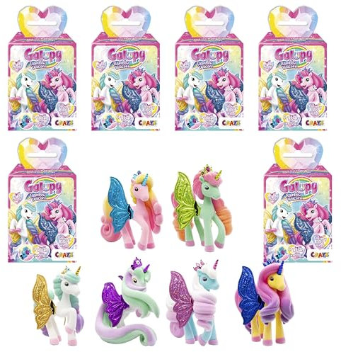 Galupy Rainbow Unicorn 6er Pack - Einhorn Spielzeug zu Sammeln, Einhorn Figuren mit Glitzerflügeln & Swarovski Kristal