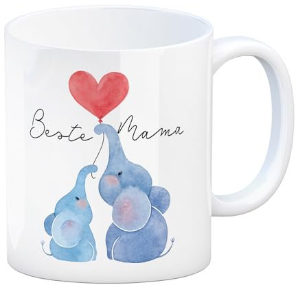 Elefant Mutter und Kind Kaffeebecher mit Spruch Beste Mama Muttertagsgeschenk voller Liebe Herz-Design familiäre Tierbindung