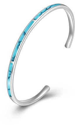 WINNICACA Türkis Armreif Sterling Silber Verstellbare Manschette Dünnes Armbänder Schmuck Geschenke für Frauen zum Geburtstag Weihnachten Muttertag