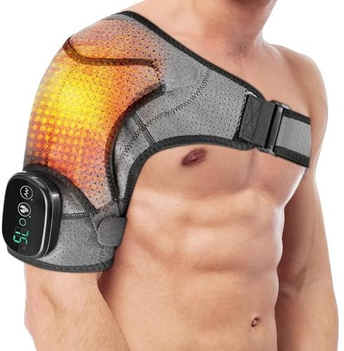 Luqixcey Heated Shoulder Support with 3-level Vibration,Shoulder Brace with Electric Massage, Heated Shoulder Wrap for Men & Women,Wireless Shoulder Heat Pad with 3 Heating Mode