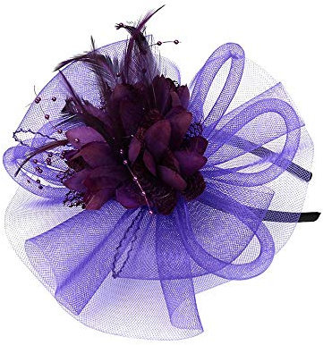 2024 – Damen-Fascinator mit N Bändern, Federn, Hochzeitsmode und Y-Mütze, Netzstoff, Fascinator, Party, Baseballkappe, Anhänger, violett, One size