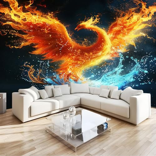 3D Fototapete Vlies Flammen-Anime-Phönix Moderne Wanddekoration, Premium Kunstdruck Tapete Tv-Hintergrundwand Für Schlafzimmer, Wohnzimmer & Kinderzimmer B250 X H175 Cm