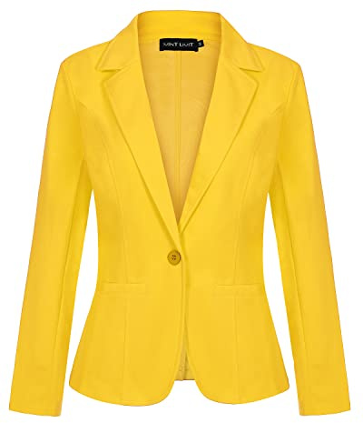 LADI TREND Women's Long Sleeve Blazer One Button Jacket Lapel Suit Plain Work Office Tops Coat Outerwear (Yellow XL)
