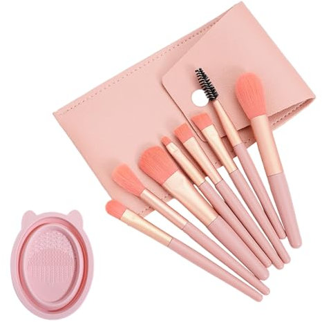 Lot de 8 pinceaux de maquillage, 1 sac de rangement, 1 bol de lavage, ensemble de pinceaux de maquillage, ensemble pratique pour fard à joues et fond de teint, kit d'outils de beauté