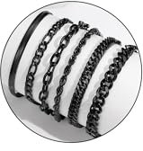 Herren Armband Edelstahl Armbänder Panzerkette - 6 Stücke Herrenarmbänder für Männer Jungs Kubanische Armband Geschenke für Sohn,Silber Schwarz Gold,19cm/21cm/23cm Länge (Schwarz, 23.0 Zentimeter)