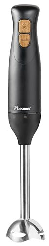 Bestron Stabmixer, Pürierstab mit 2 Geschwindigkeitsstufen & ergonomischer Handgriff, inkl. Turbofunktion mit mehr als 14.000/rpm, Staab abnehmbar, Material: Edelstahl, Farbe: Schwarz/Holz