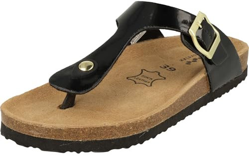 Softrelax 7420990108 Damen Komfort Zehentrenner Sandale Lederfußbett Lack (Black, EU Schuhgrößensystem, Erwachsene, Damen, Numerisch, M, 38)