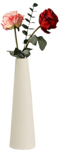 22 cm Keramik-Blumenvase, beige, einzelne Blume, hohe konische Vase, Tischdekoration, kleine schmale Halsvasen für Zuhause, Hochzeit, Tisch, Schlafzimmer, Wohnzimmer, Büro, Schreibtisch (Blumen nicht