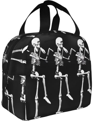 GaxfjRu Bolsa de almuerzo con diseño de calavera de esqueleto de Halloween con puntadas superiores, aislada y versátil, adecuada para lonchera Bento
