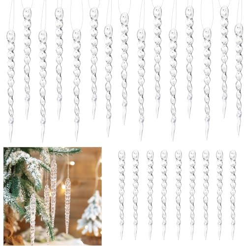 Glass Icicle Ornaments - Winter Decorations for Christmas Tree - Total 36 Hanging Ornaments