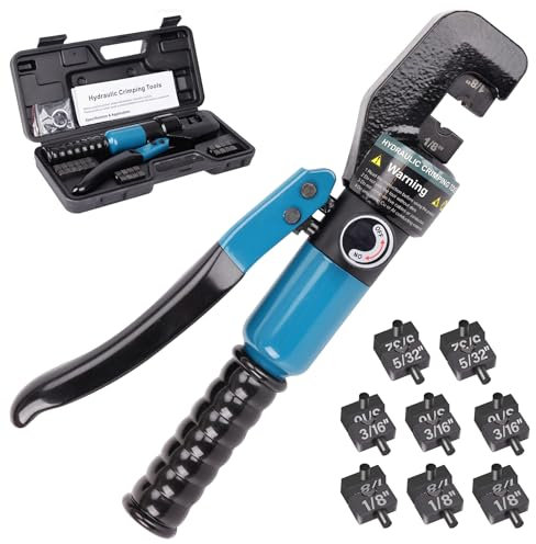 ZOKQSEIF Outil de sertissage de Garde-Corps de câble 60KN, sertisseuse hydraulique 6 tonnes pour câble en Acier Inoxydable 1/8, 3/16, 5/32 et raccord de borne avec 8 Matrices, GJ02