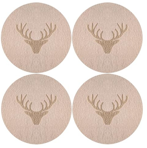 Oblique Unique Filzuntersetzer Rentier Hirsch Rund Beige 10 cm 4er Pack - Getränke Untersetzer als Tisch Dekoration für Weihnachten UVM. - robust und hochwertig