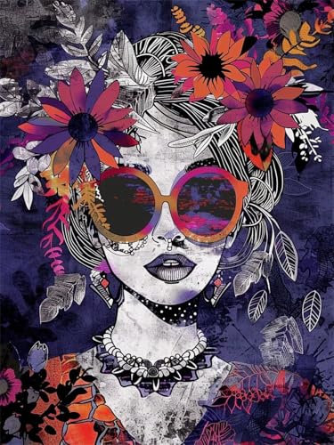 Fleurs Peinture par Numéros pour Adulte, Peinture Numero Femme Peinture Numéro Enfant Débutant, Numéro d'Art Kit Peinture vec Peintures et 3 Pinceaux, Decoration Murale, Cadeau Encadré 70x100cm t-4299