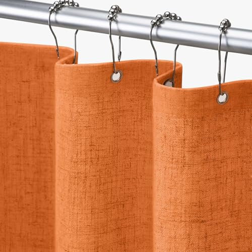 Awellife Duschvorhang, extra lang, Leinen, strukturiert, Boho, Bauernhaus, für Badezimmer, Stofffutter, extra lang, 183 x 213 cm, Burnt Orange