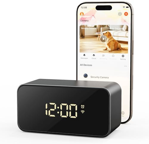MarPanCam 2K WiFi Uhr Kamera mit Bewegungserkennung, Mobile App Steuerung, Home Security, 64GB