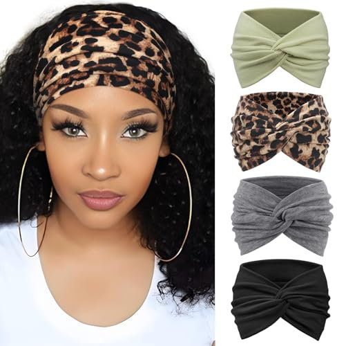 DRESHOW 4 Stück Damen Stirnband Elastische Weiche Stirnbänder Kopfband Haarband Kopf Wickeln Niedlich Haarschmuck für Alltag Yoga Sport Fitness Einheitsgröße