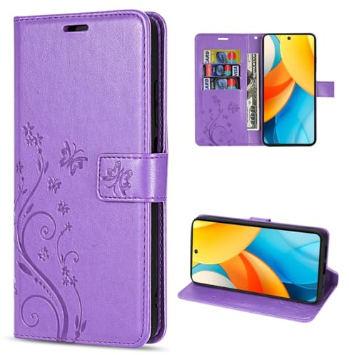 betterfon Handyhülle kompatibel mit ZTE Blade V60 Vita | Premium PU Leder Handy Hülle Wallet Case | Schutzhülle Blumen Klapphülle | Lila