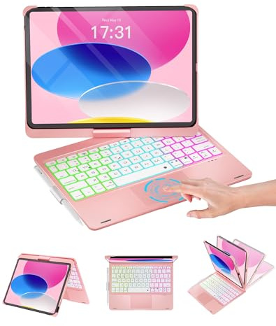 Baisla Custodia per iPad 10a generazione con tastiera da 11, iPad 11a (A16) e iPad Air 11 (M3/M2), multi trackpad, girevole a 360 gradi e retroilluminazione arcobaleno per iPad Air 5a/4a, iPad Pro 11