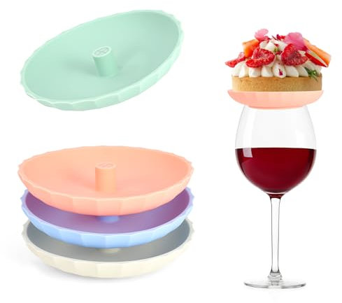 OOTSR 4 Pcs Silicone Wine Glass Toppers Reusable, Mug Covers with Straw Slot for Drinks Coffee Tea Cocktails Wine, Charcuterie Snack Trays Appetizer Plates for Parties Weddings Gatherings