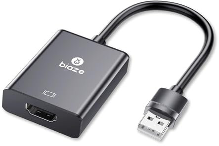 biaze USB to HDMI Adapter, 4K@60Hz HDR for Laptop/PC/TV/Monitor/Projector, Plug and Play, HD Audio Video Transfer, Compatible with Windows/Mac(USB to HDMI Adapter)