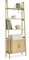 VonHaus Bookcase for Living Room - Tambour Bookshelf with Sliding Doors & Storage - Modern Scandi Look Home office Shelving Unit - Light Wood Effect Slatted Book Case for Hallway - Landos