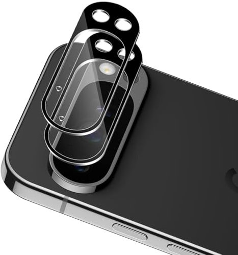 Xunzii 2 Pezzi Pellicola Fotocamera per Google Pixel 9 Pro - [Nero], Durezza 9H Anti-Graffio Vetro Temperato Camera Protezione Lente, HD Senza Bolle Lente Protettiva Film