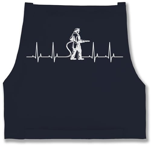Schürze - Erwachsene - Feuerwehrmann Herzschlag Feuerwehr EKG Herzlinie I Freiwillige Feuerwehr Geschenke für Feuerwehrmänner I Jugendfeuerwehr Weihnachtsgeschenke - 85x69 - Navy Blau