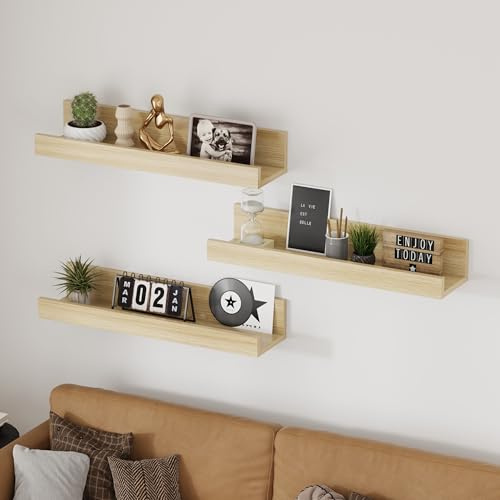 AVC Designs Floating Shelves, 60cm Shelves for wall, Wood Wall Shelves, Wooden Shelves for Bathroom, Bedroom, Office, Living Room, Kitchen, etc (3, Oak)