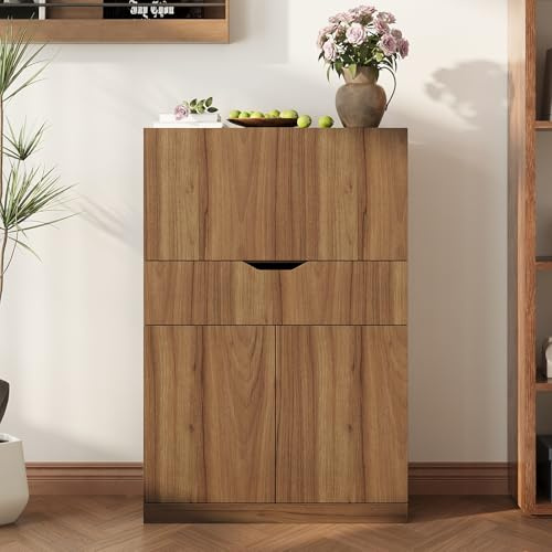 Japanischer kleiner Lagerschrank, Küchenschrank Multifunktionskommode, Schrank, Aufbewahrungsschrank, Lagerungsschrank, Kleiner Barschrank, 120 x 35 x 80 cm, Küche, Flur Wohnzimmer Braun, Holz