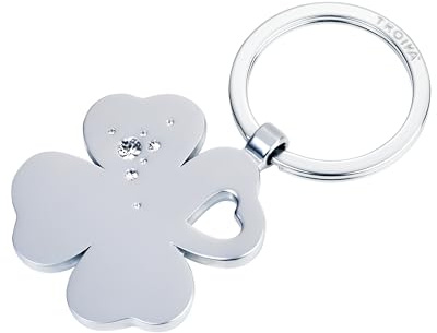 TROIKA Schlüsselanhänger Kleeblatt silber Herz GIRLS BEST FRIENDS Schlüsselanhänger Glück Herz Bronze made with SWAROVSKI® ELEMENTS aus Metallguss verchromt Silberfarben matt Optik Geschenk Freundin