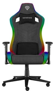GENESIS Trit 660 RGB Gaming Chair, Ergonómica Silla Gaming Chair, Asiento Ancho Reposabrazos Ajustable, Tejido Transpirable, Inclinación 135 Grados, Lomo y Almohada cervical, Espuma de Memoria, Ruedas