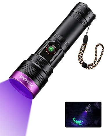 Yemao 365nm UV Torch, Rechargeable Blacklight for Pet Urine Detection | Filtered Lens for Resin Curing, Mineral Hunting, Scorpion Hunting, Hotel Hygiene and AC Leak Detection
