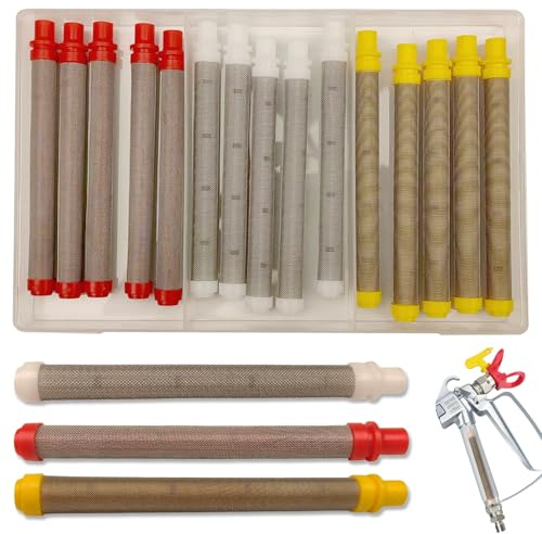Juego de 15 filtros de pulverización sin aire, malla 60/100/200 elementos de acero inoxidable para pistolas de pintura, 100 mm de longitud para revestimientos y trabajos de pintura