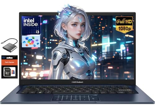 ASUS Vivobook 14 Inch Business Laptop, 16GB RAM 256GB SSD Intel 6-Core i3-1315U(Beats i5-1135G7), School Laptop for College Student with Copilot AI NumberPad Private Webcam Win 11 W/Accessories