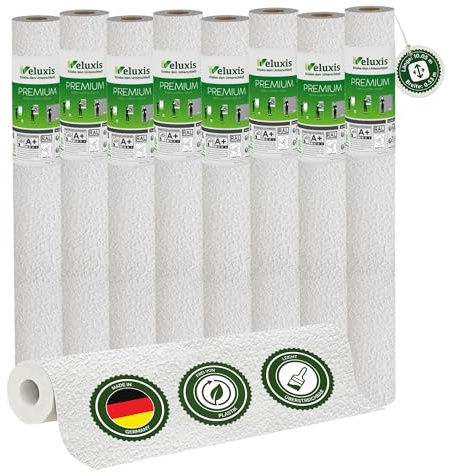Veluxis Vliestapete Premium 8er-Set Feine Putzstruktur – 10,05 m × 0,53 m | Renoviervlies Feine Putzstruktur, rissüberbrückend, blickdicht, überstreichbar, Made in Germany I Veluxis ®
