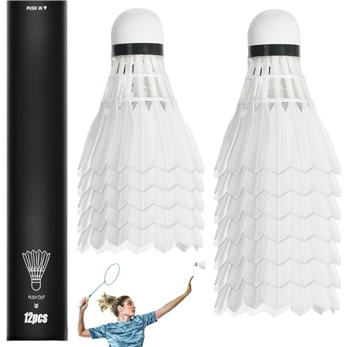 BORDEAG 12 Stück Badminton Bälle, Federbälle für draußen, Federball Bälle mit hoher Stabilität & Haltbarkeit, Robuste Federbälle Outdoor Shuttlecock