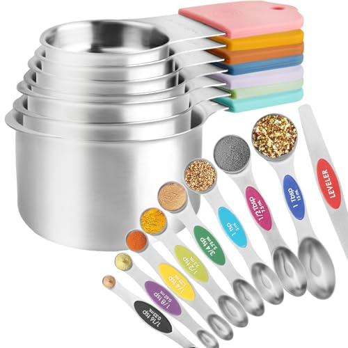 16 Pcs Magnetic Measuring Cups and Spoons Set,Stackable Metal Measure Cup for Measuring Dry and Liquid Ingredients,Kitchen Dry Food, Cooking Baking Measurements